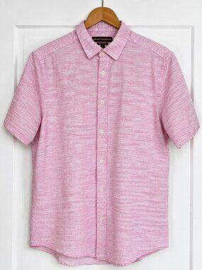 Report Collection Mens Large Pink Short Sleeve Button Up Shirt 100% Cotton